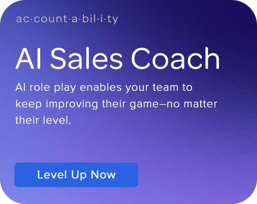 Advertisement for AI Sales Coach with a button labeled 'Level Up Now' and text about improving sales team performance through AI.