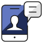Icon of a smartphone with a person silhouette and a speech bubble.