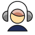 An animated avatar with headphones, a dark blue shirt, and a smiling face.